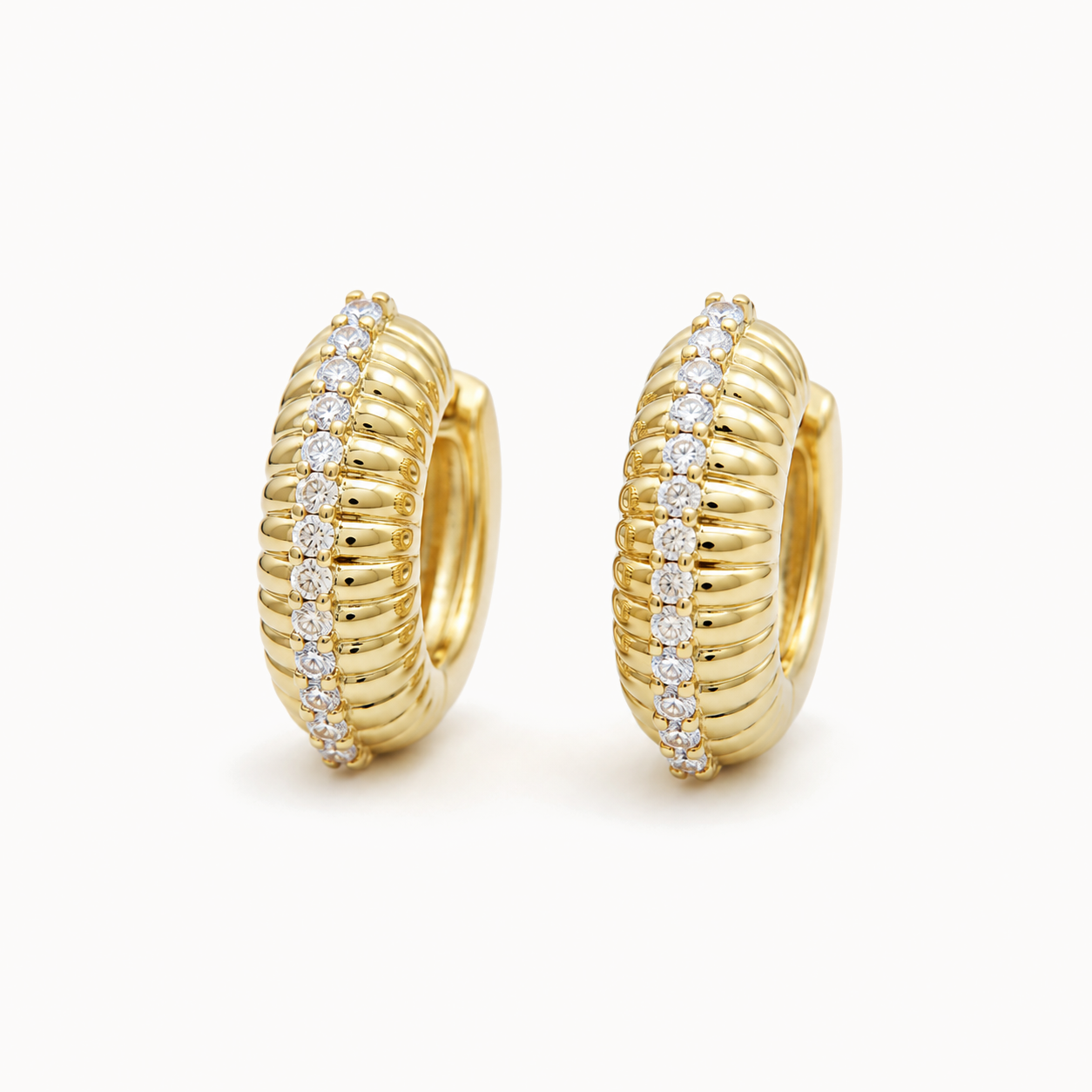 Gold-Tone Ribbed Huggie Hoop Earrings | Pimosfer