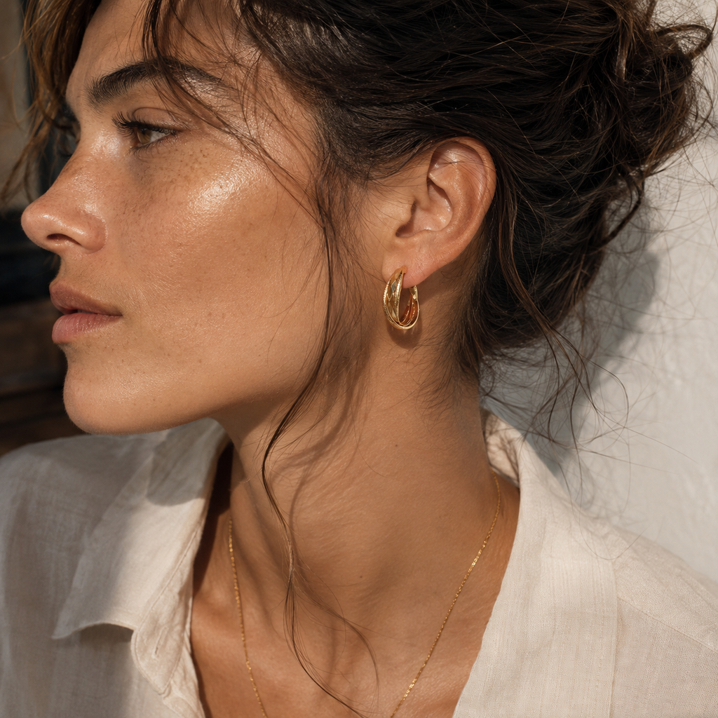 Gold-Tone Layered Twist Hoop Earrings | Pimosfer - image 3