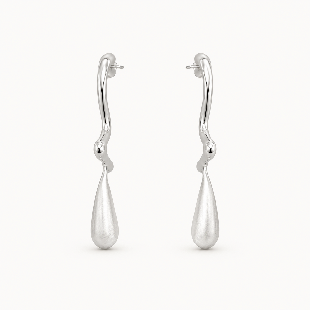 Silver-Tone Sculptural Teardrop Drop Earrings | Pimosfer