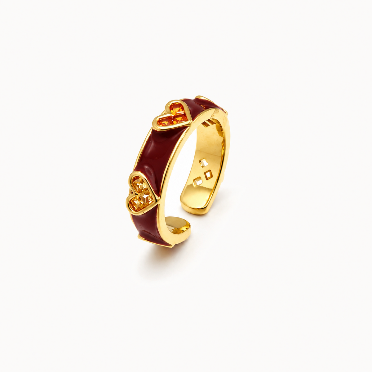 Gold-Tone Red Heart Open Band Ring | Pimosfer