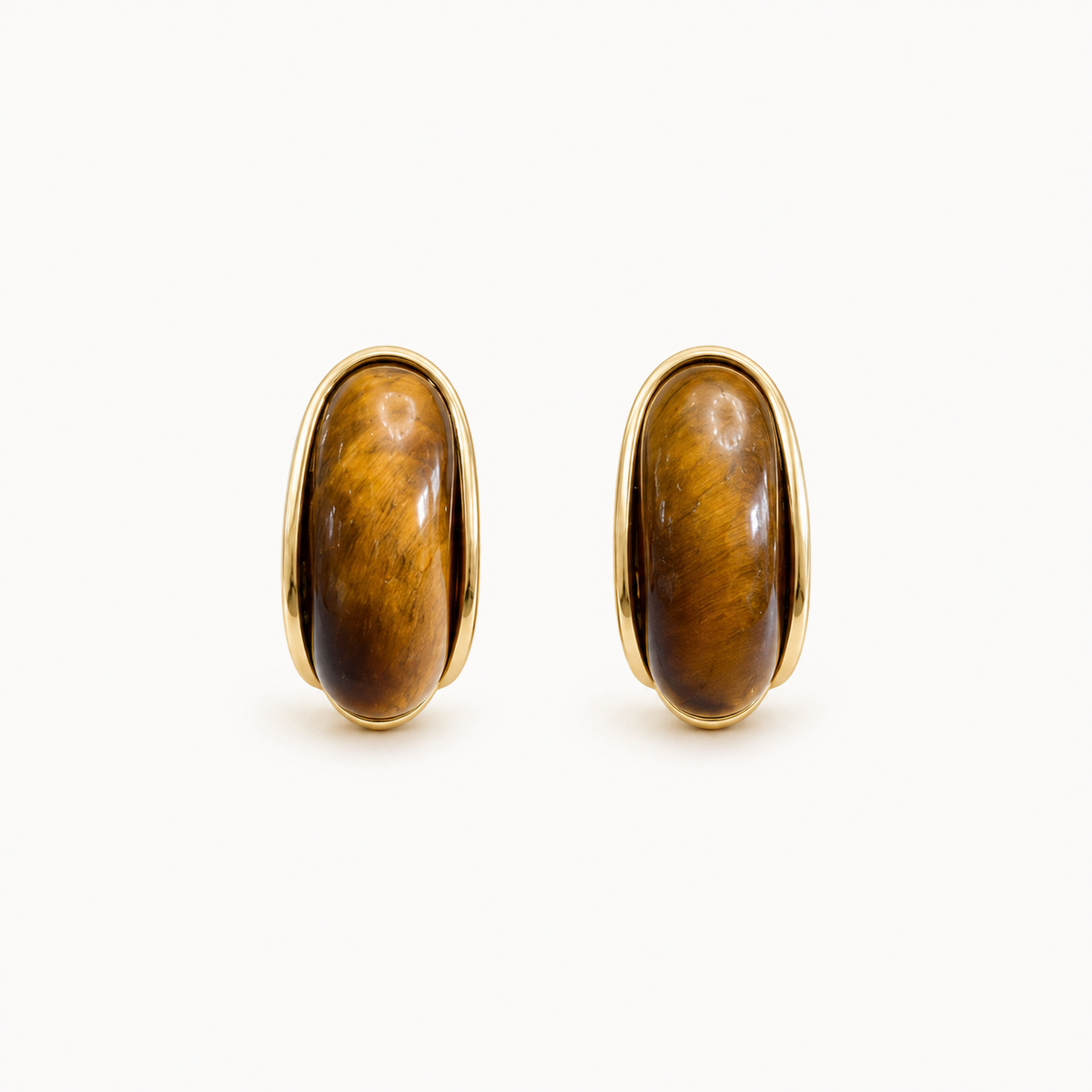 Gold-Tone Elongated Brown Bead Stud Earrings | Pimosfer