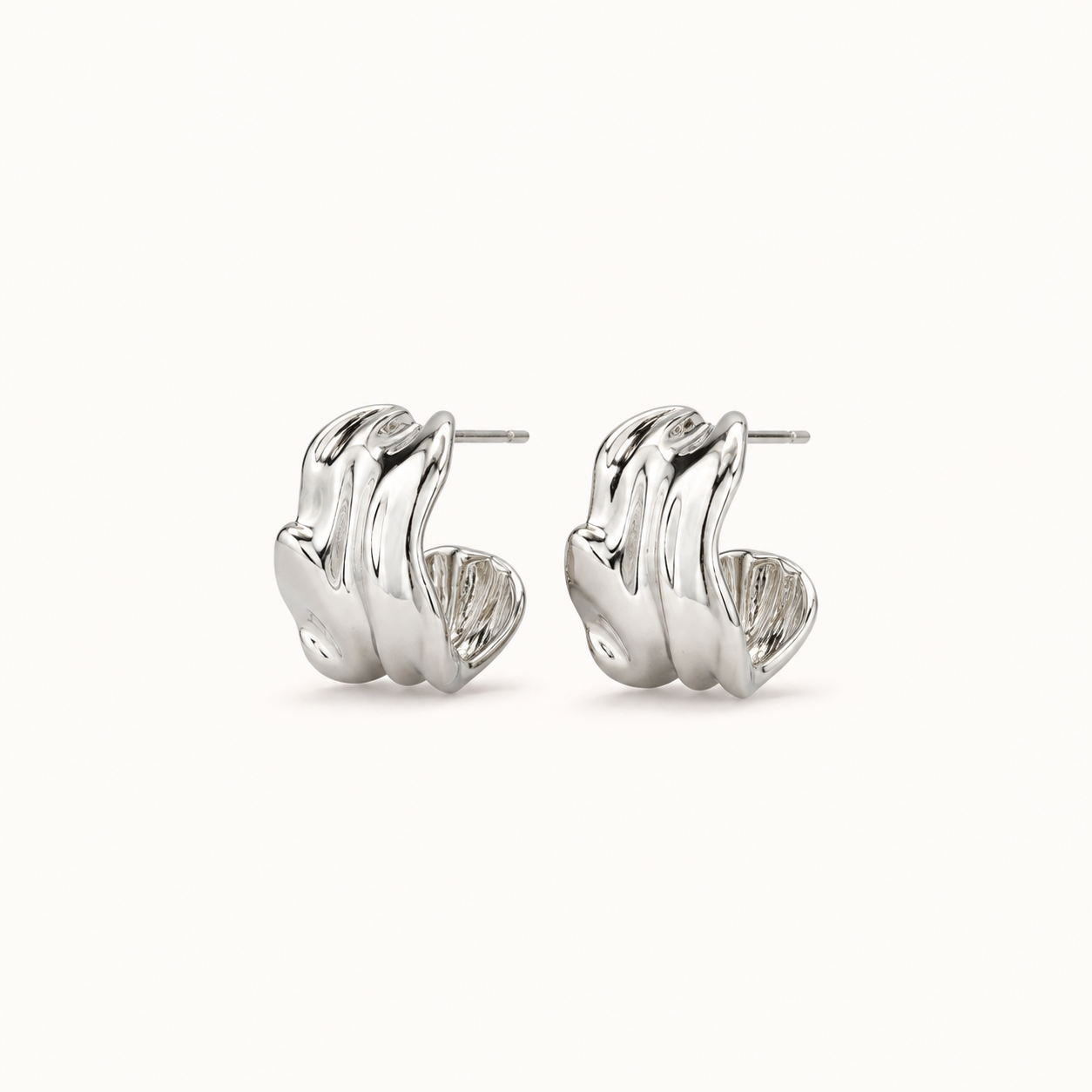 Silver-Tone Sculptural Folded Hoop Earrings | Pimosfer - image 1