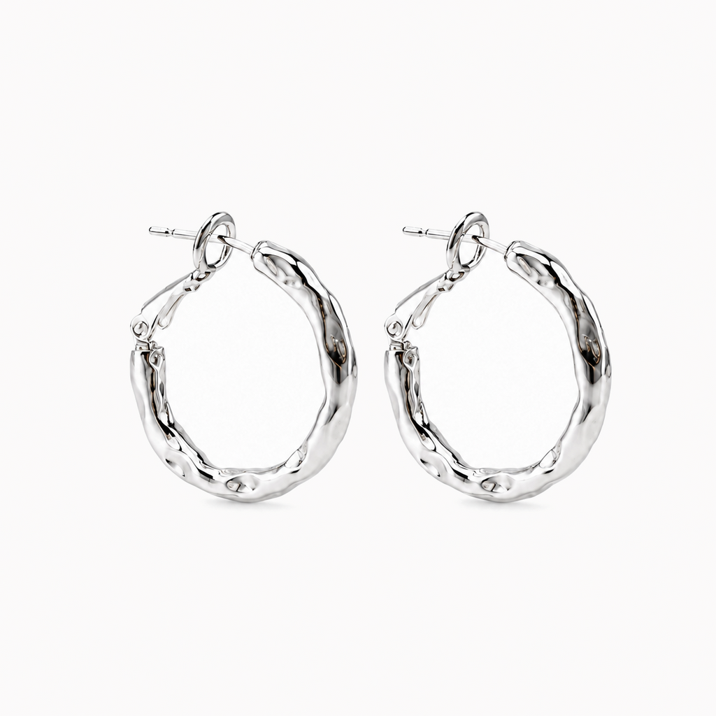 Silver-Tone Textured Organic Hoop Earrings | Pimosfer - image 1