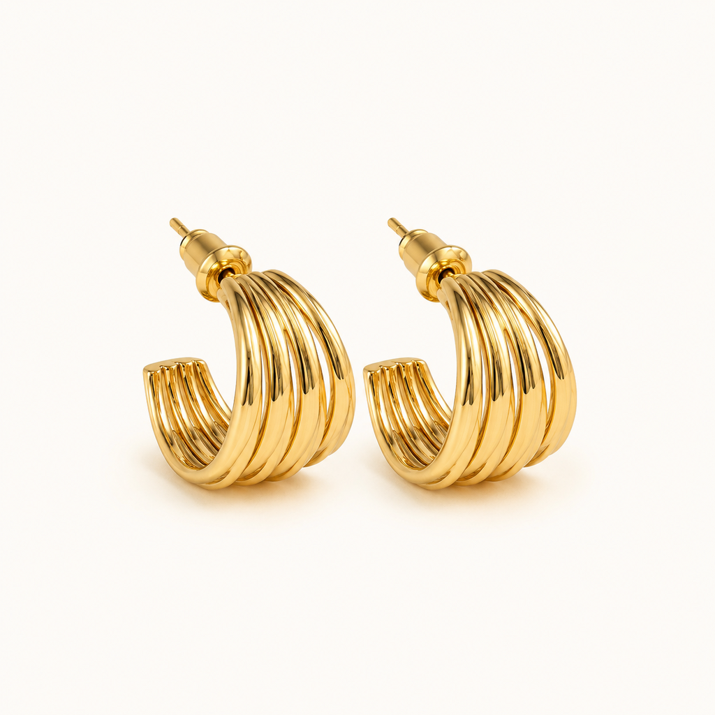 Gold-Tone Ribbed Chunky Hoop Earrings | Pimosfer - image 1