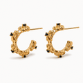 Gold-Tone Black Floral Hoop Earrings | Pimosfer - image 1