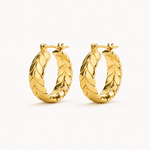 Gold-Tone Braided Leaf Hoop Earrings | Pimosfer - image 1
