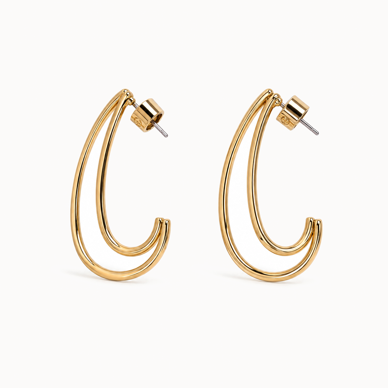 Gold-Tone Elongated Double-Line Hoop Earrings | Pimosfer - image 1