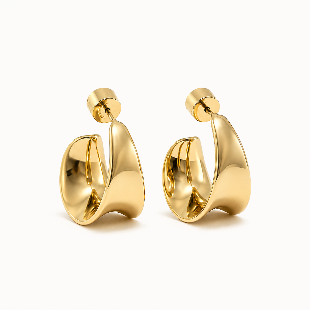Gold-Tone Sculptural Wide Hoop Earrings | Pimosfer - image 1