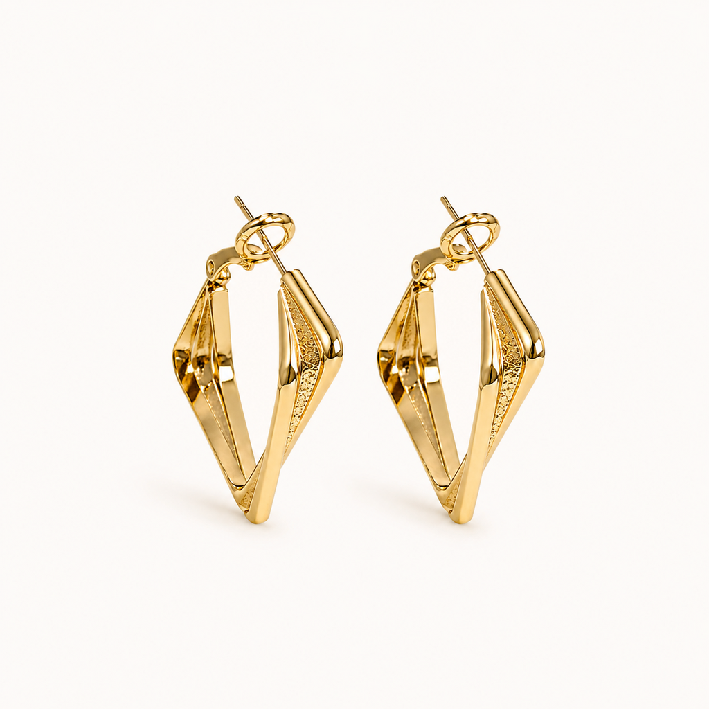 Gold-Tone Geometric Diamond Drop Earrings | Pimosfer - image 1