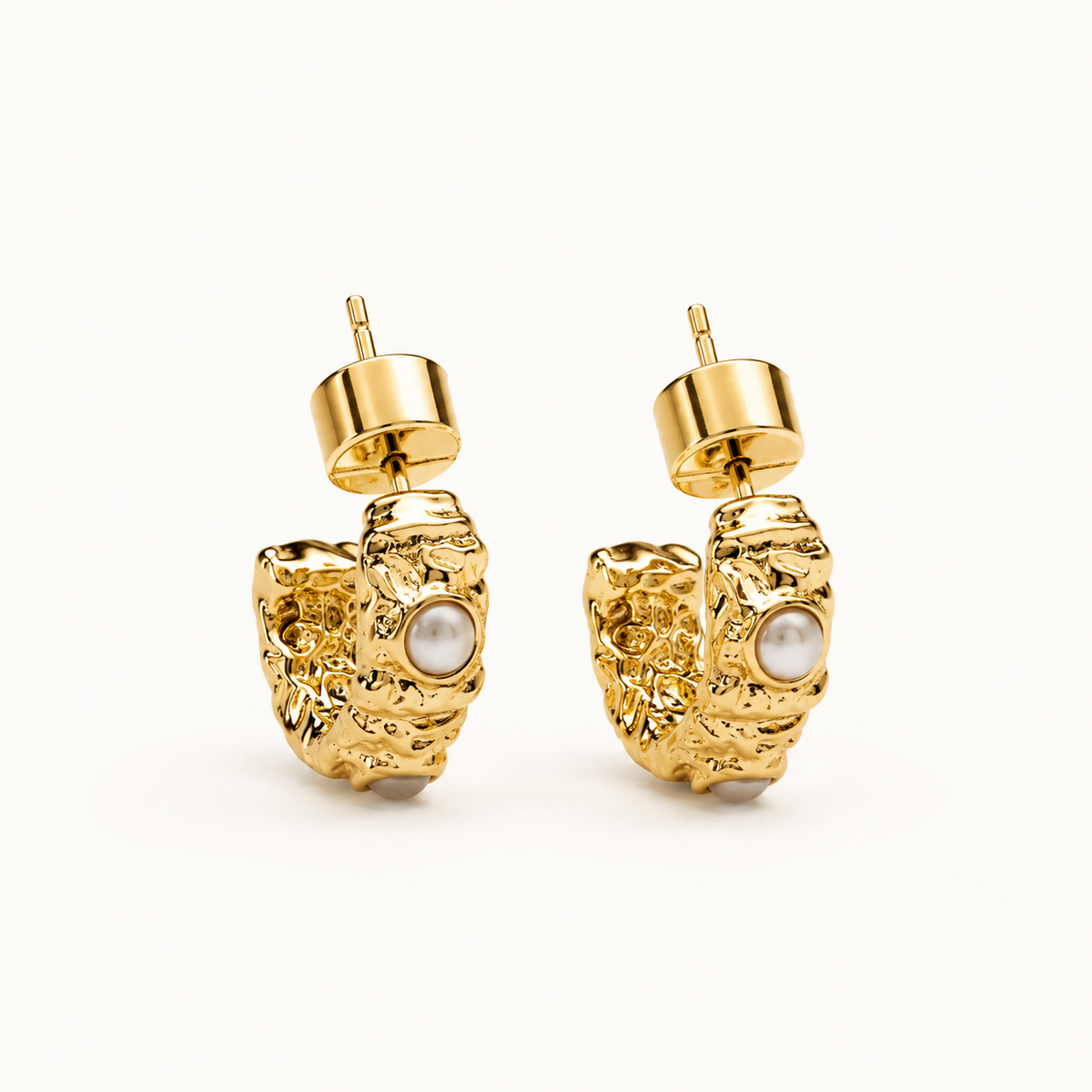 Gold-Tone Pearl Ornate Stud Earrings | Pimosfer - image 1
