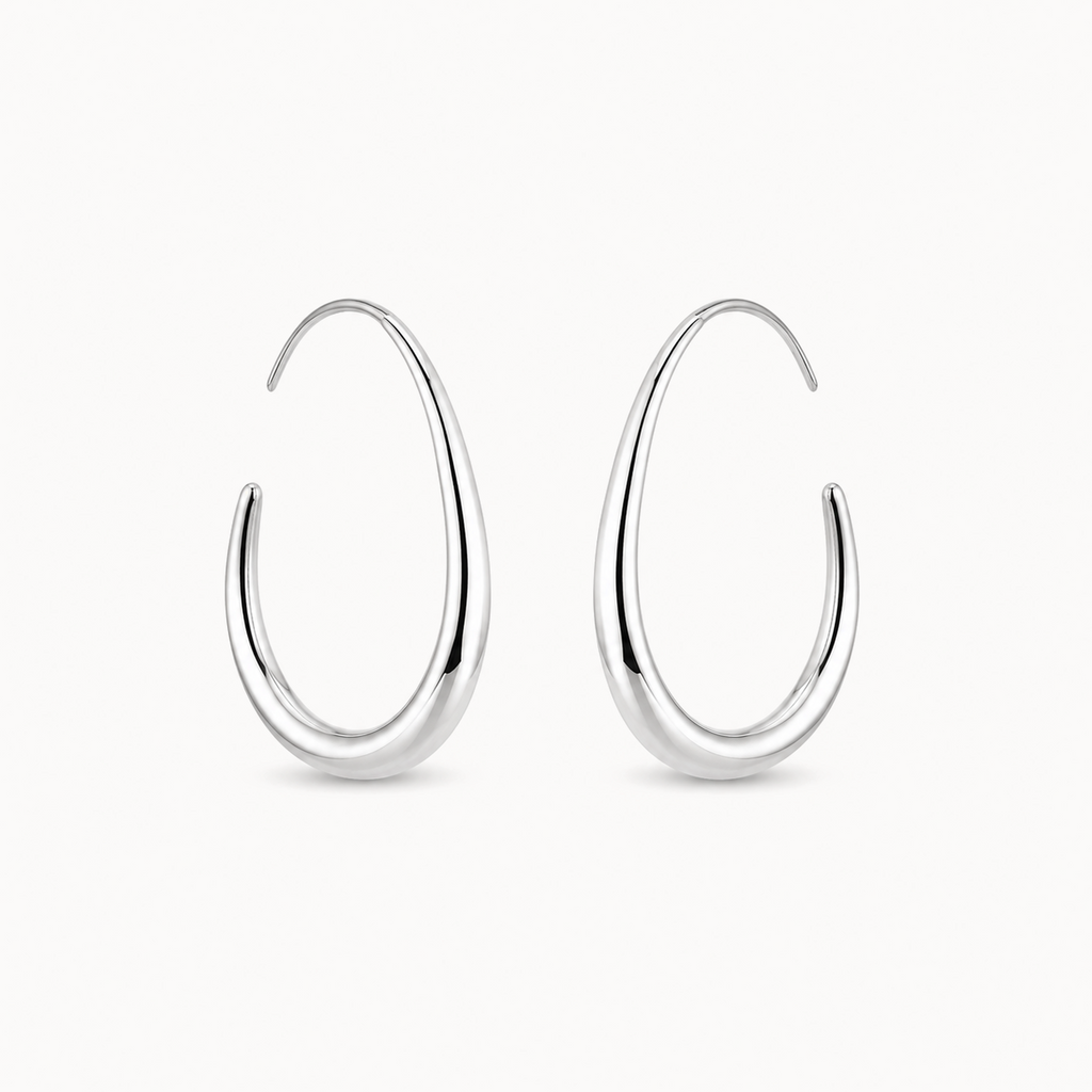 Silver-Tone Elongated Teardrop Hoop Earrings | Pimosfer - image 1