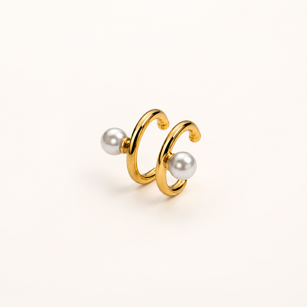 Gold-Tone Pearl Double-Band Ear Cuff | Pimosfer - image 1