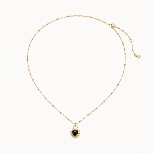 Gold-Tone Black Heart Pendant Necklace | Pimosfer - image 1
