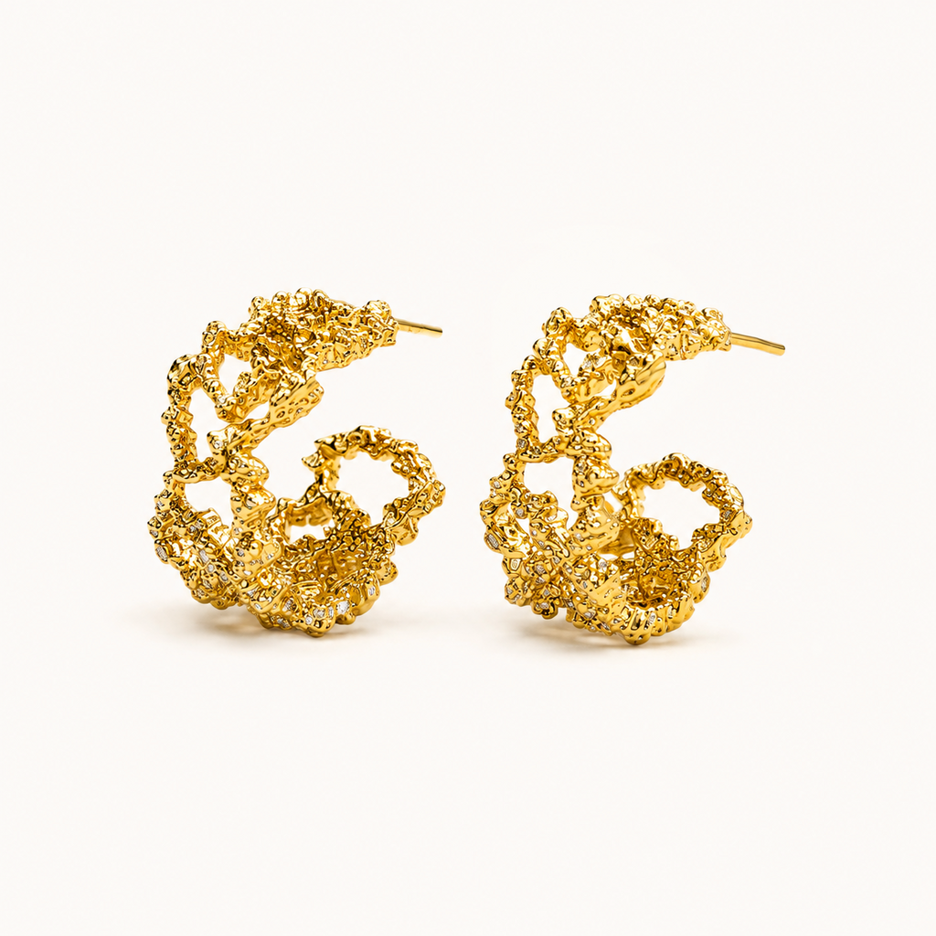 Gold-Tone Textured Vine Hoop Earrings | Pimosfer - image 1