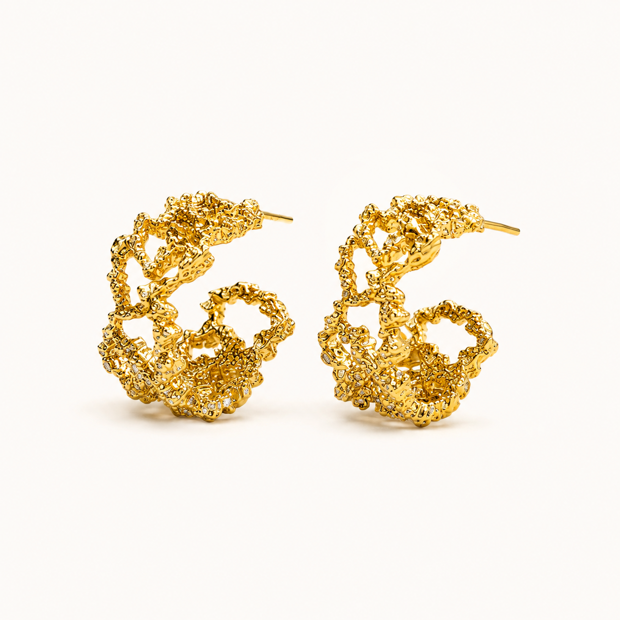 Gold-Tone Textured Vine Hoop Earrings | Pimosfer - image 1