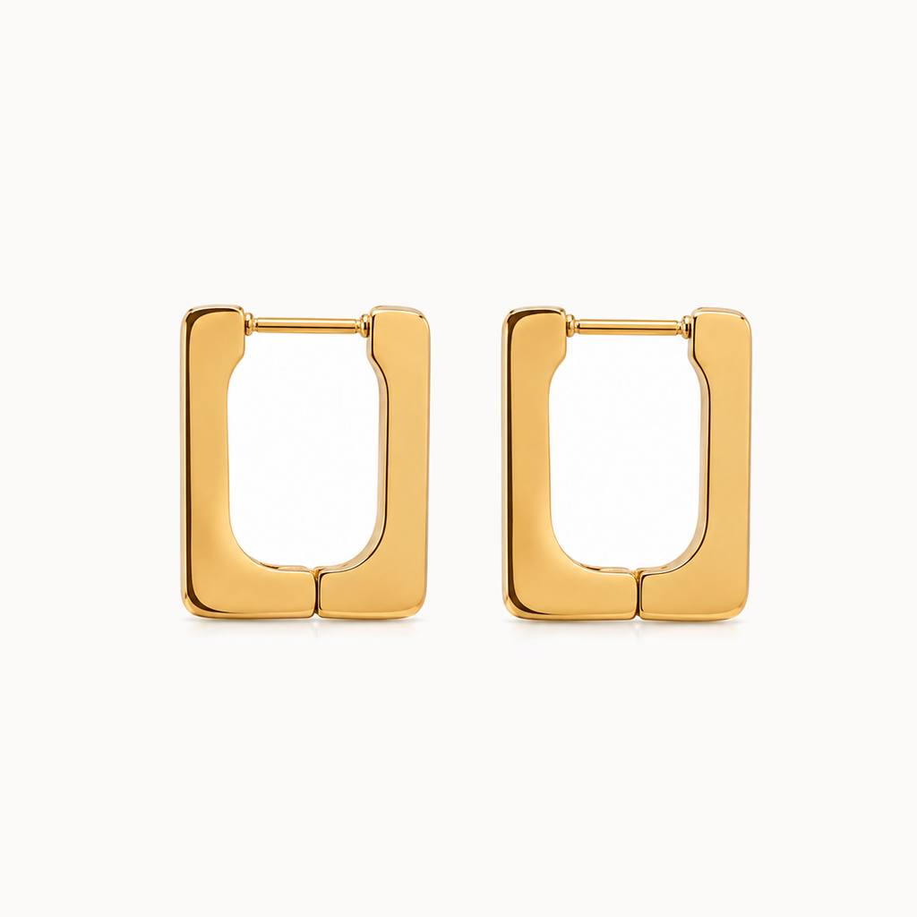 Gold-Tone Rectangular Huggie Hoop Earrings | Pimosfer - image 1