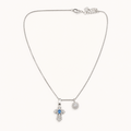 Silver-Tone Blue Cross Layered Charm Necklace | Pimosfer - image 1