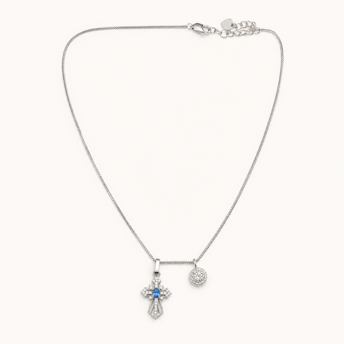 Silver-Tone Blue Cross Layered Charm Necklace | Pimosfer - image 1