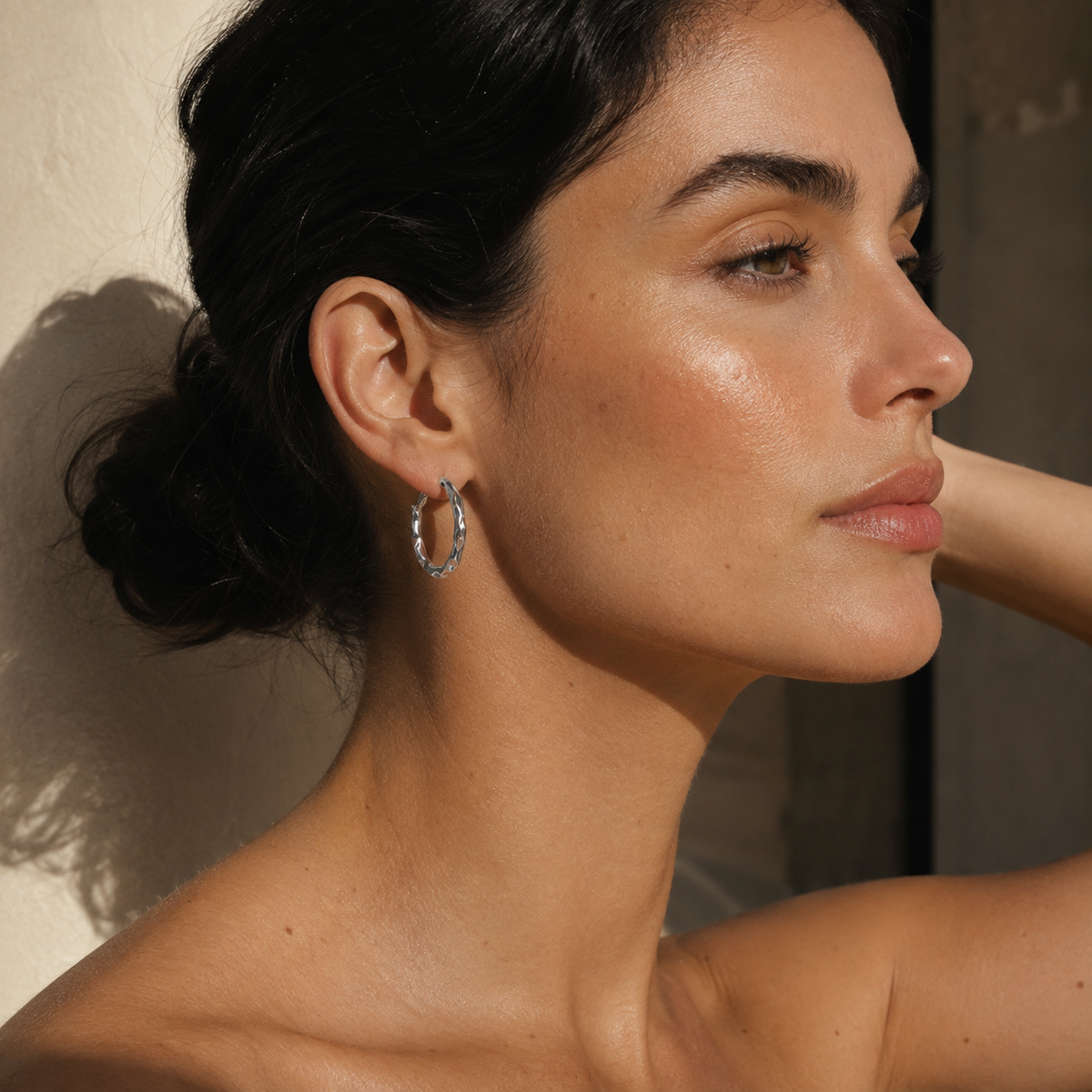 Silver-Tone Textured Organic Hoop Earrings | Pimosfer - image 3