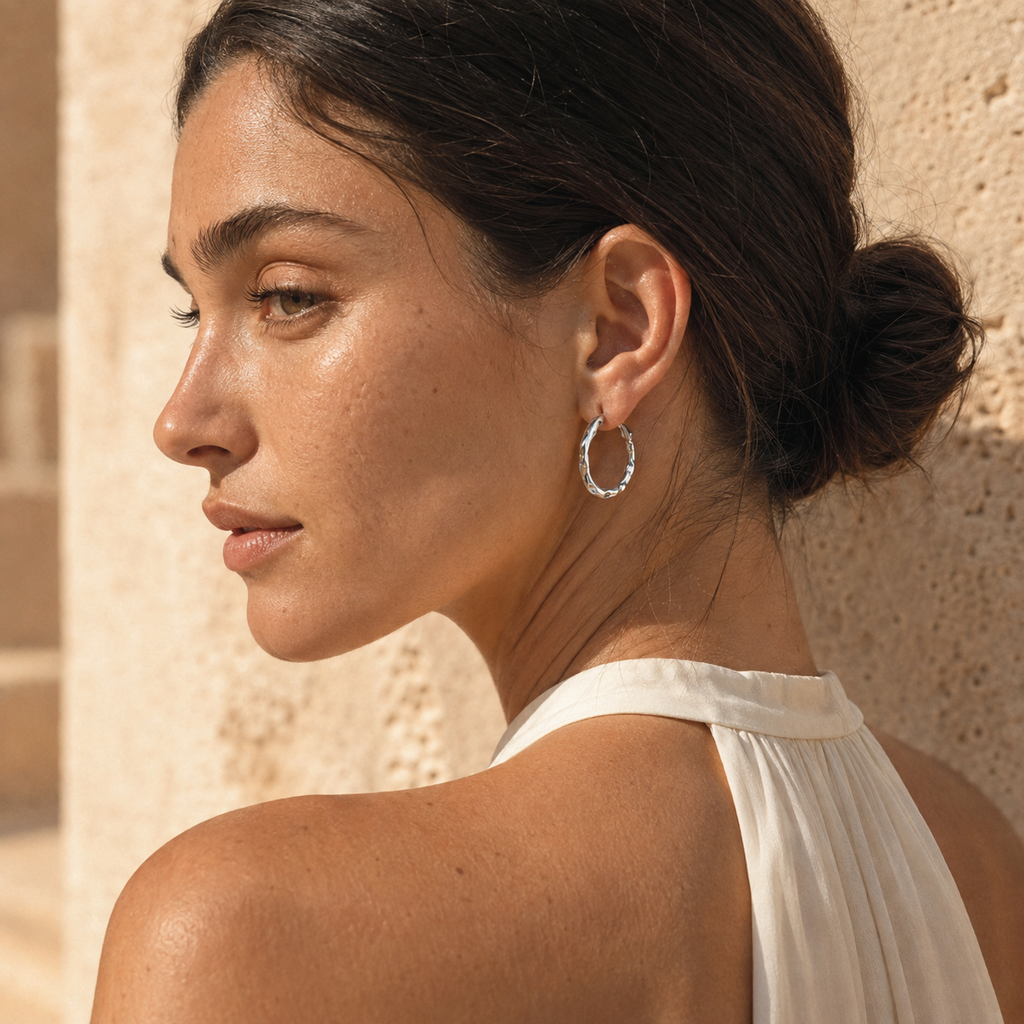 Silver-Tone Textured Organic Hoop Earrings | Pimosfer - image 4