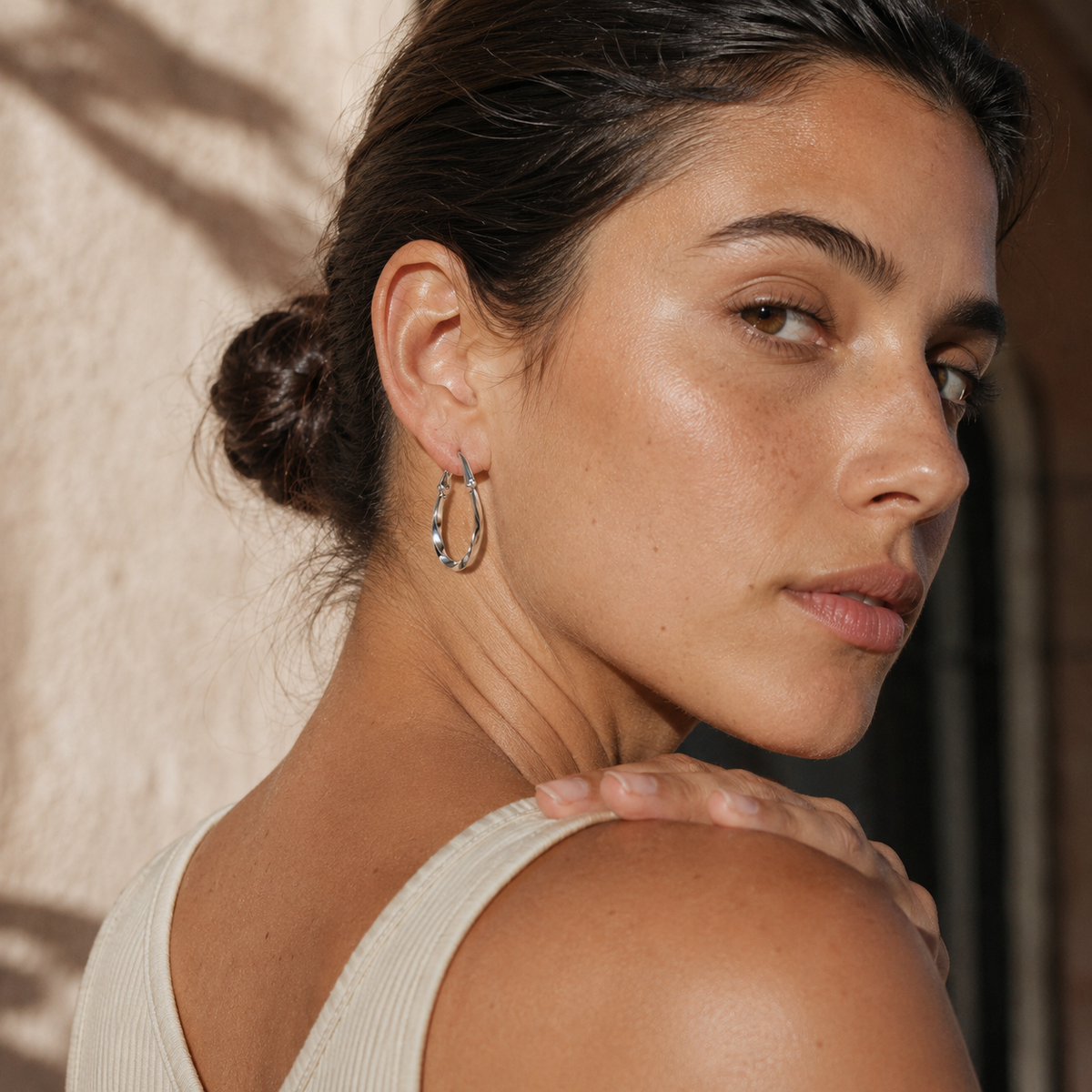 Silver-Tone Organic Teardrop Hoop Earrings | Pimosfer - image 4