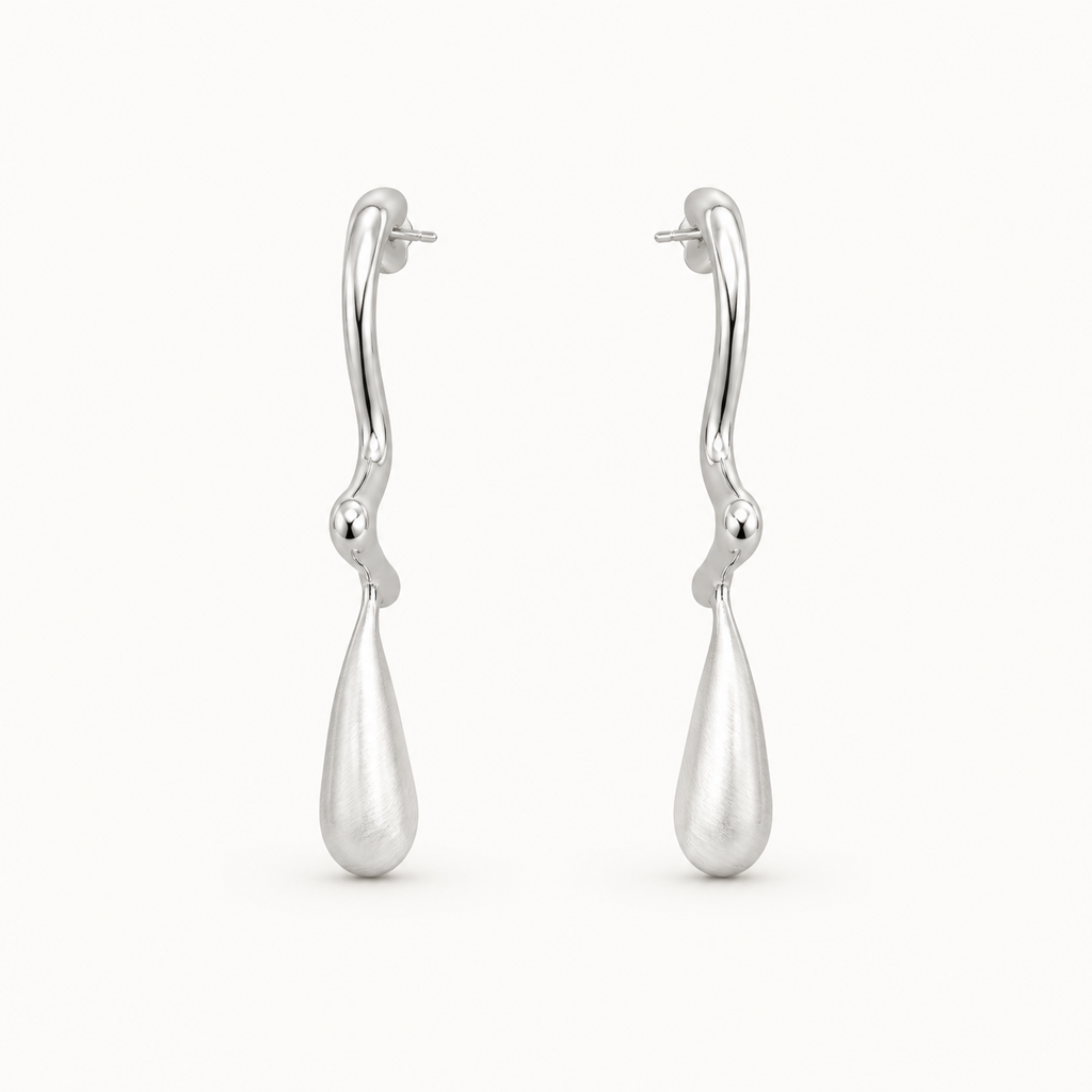 Silver-Tone Sculptural Teardrop Drop Earrings | Pimosfer