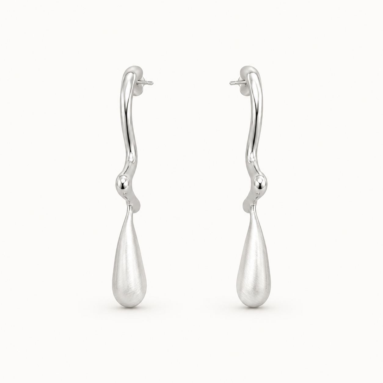 Silver-Tone Sculptural Teardrop Drop Earrings | Pimosfer