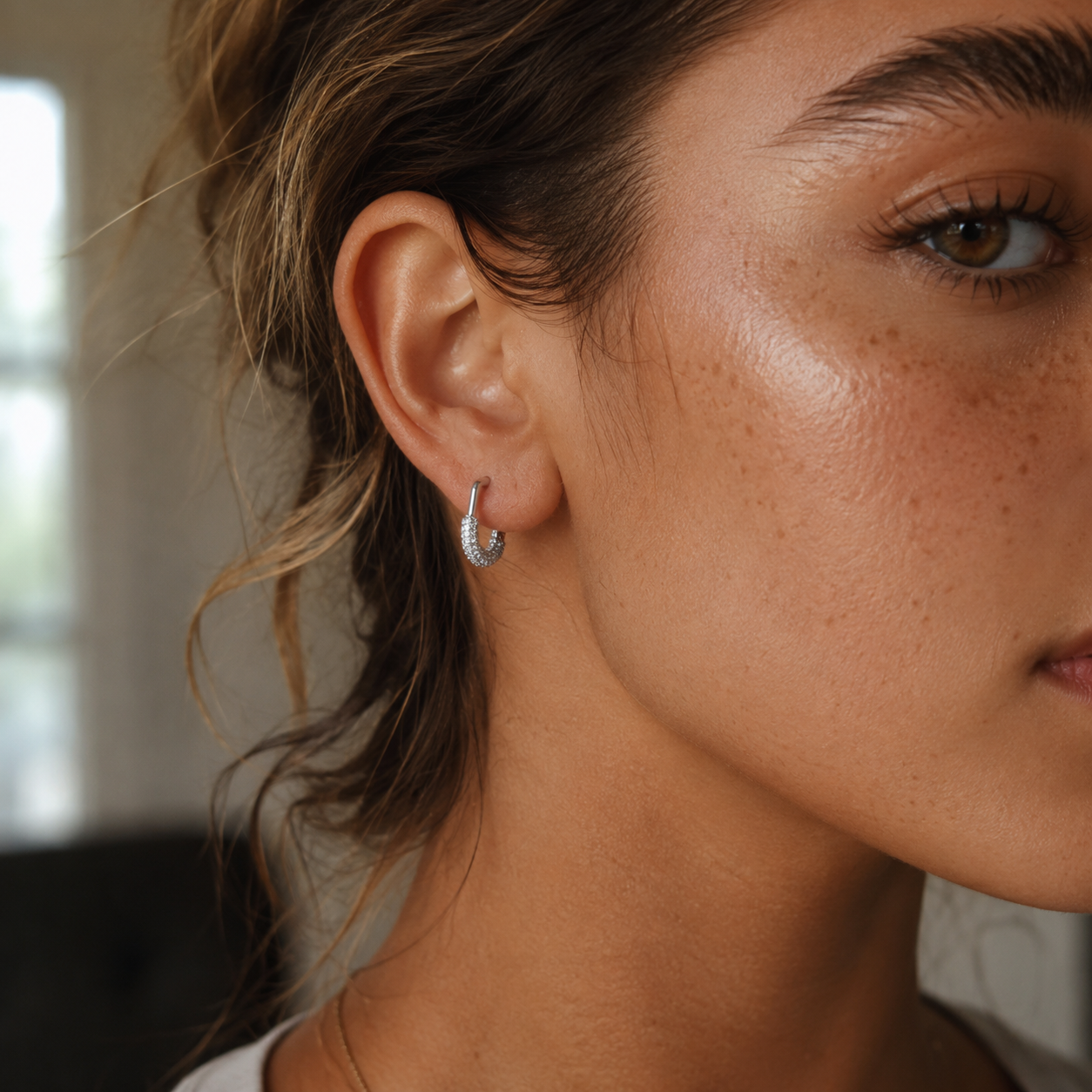 Silver-Tone Textured Square Hoop Earrings | Pimosfer