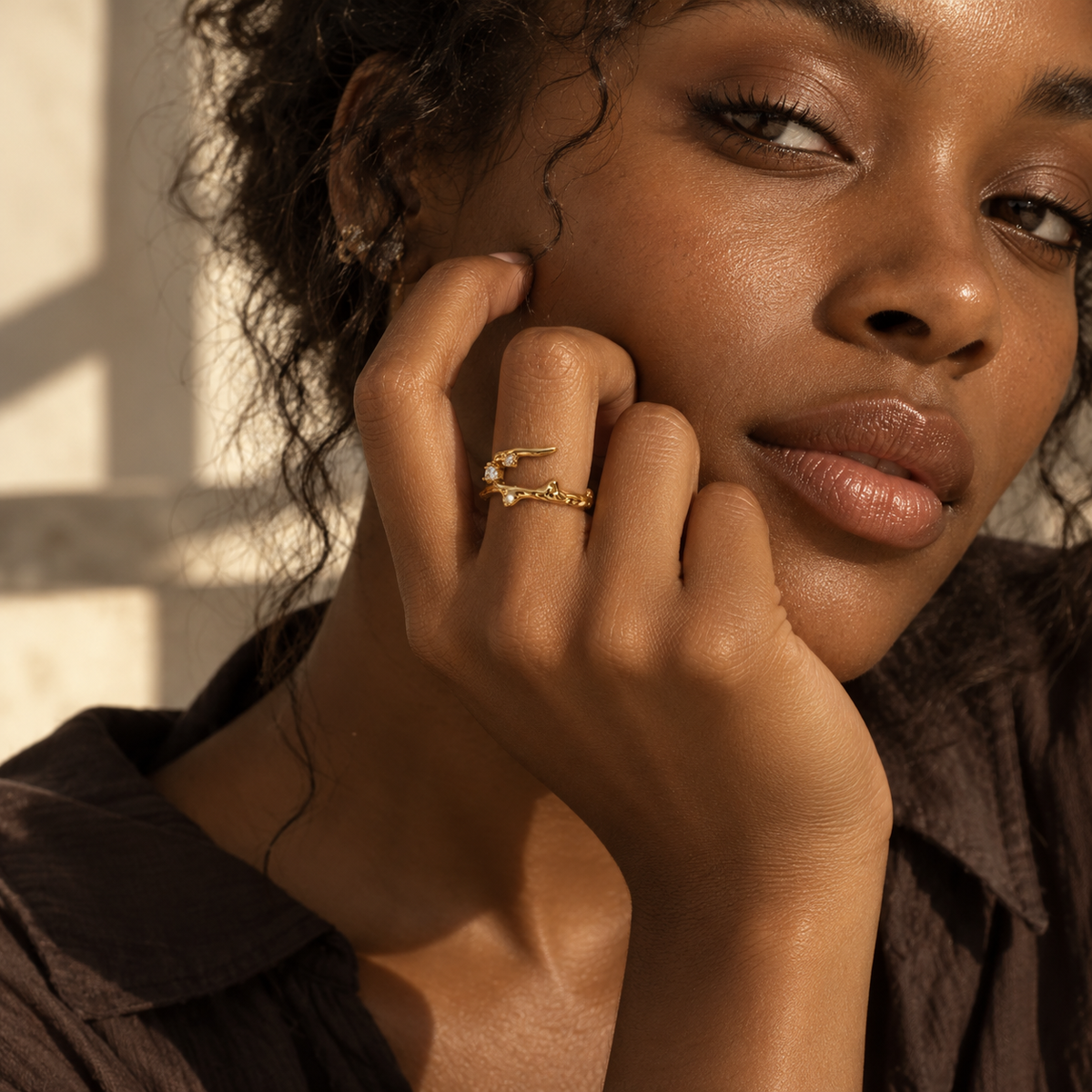 Gold-Tone Branch Crystal Open Ring | Pimosfer
