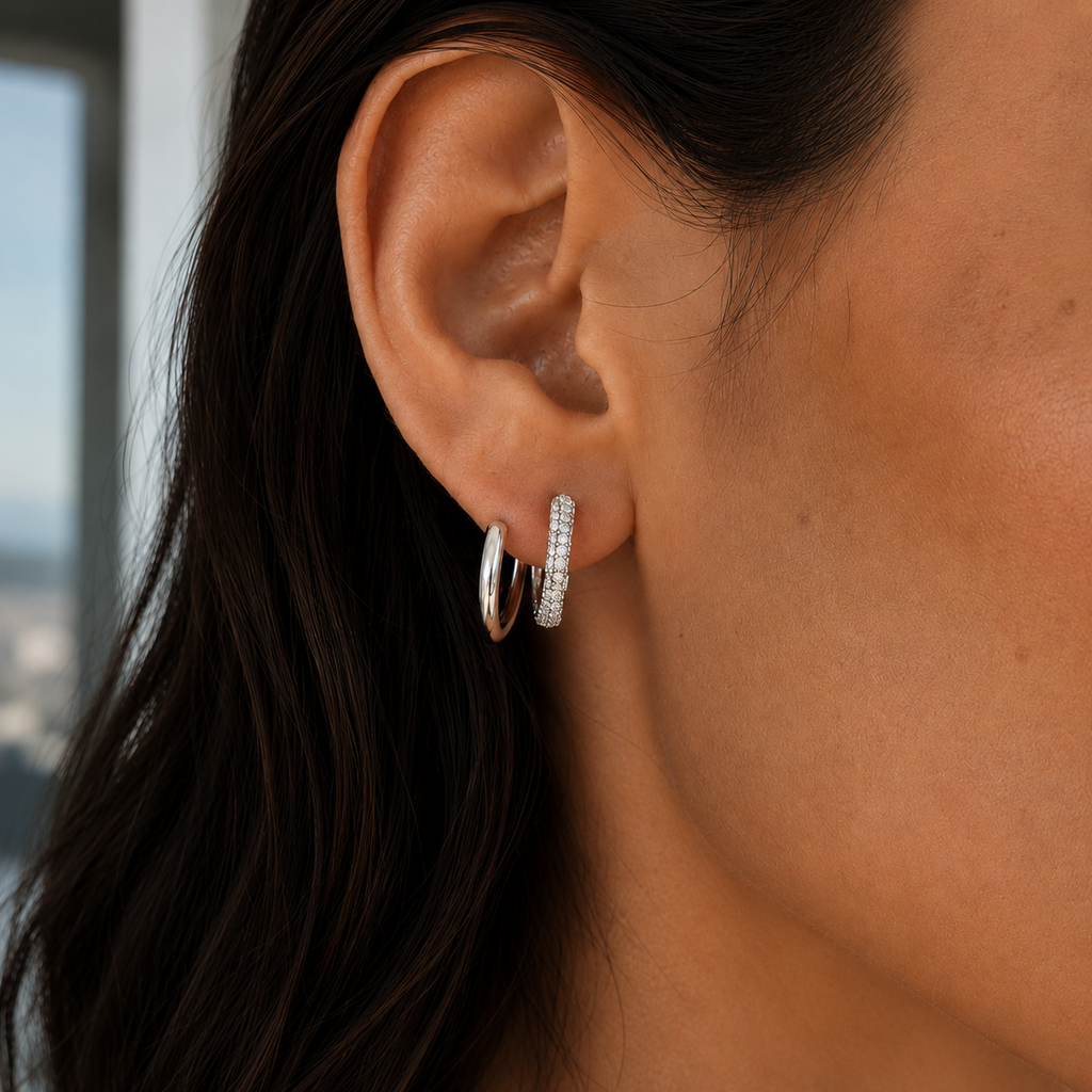 Silver-Tone Double Hoop Earrings | Pimosfer