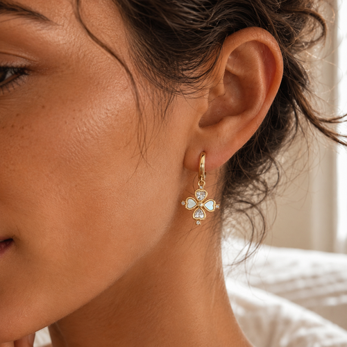 Gold-Tone Clover Drop Hoop Earrings | Pimosfer