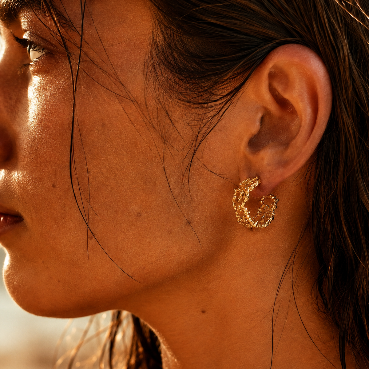 Gold-Tone Textured Vine Hoop Earrings | Pimosfer