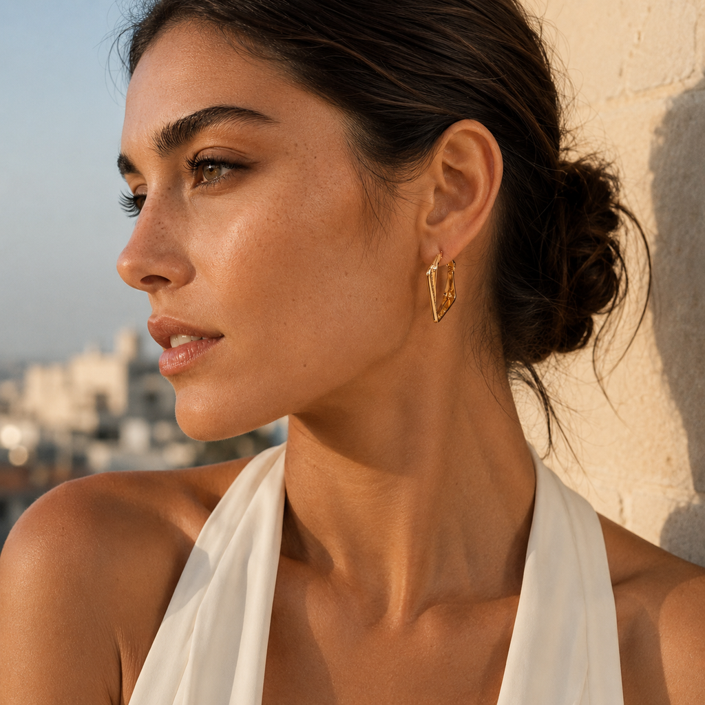 Gold-Tone Geometric Diamond Drop Earrings | Pimosfer