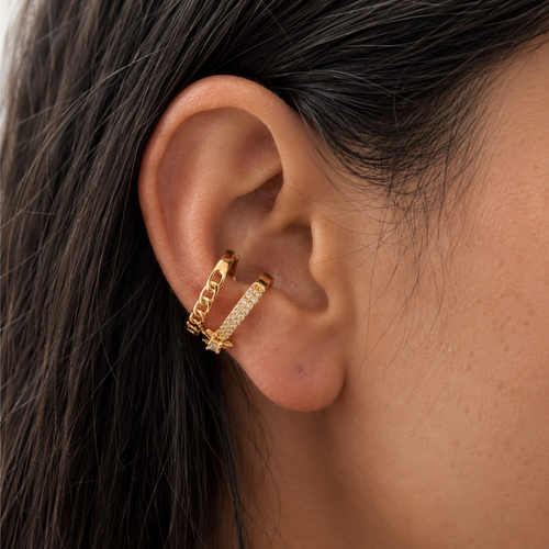 Gold-Tone Crystal Star Chain Ear Cuff | Pimosfer