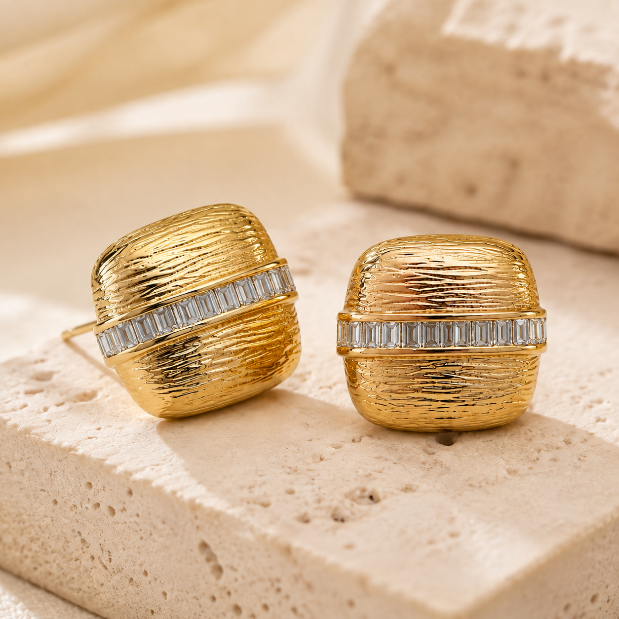 Gold-Tone Textured Dome Stud Earrings | Pimosfer