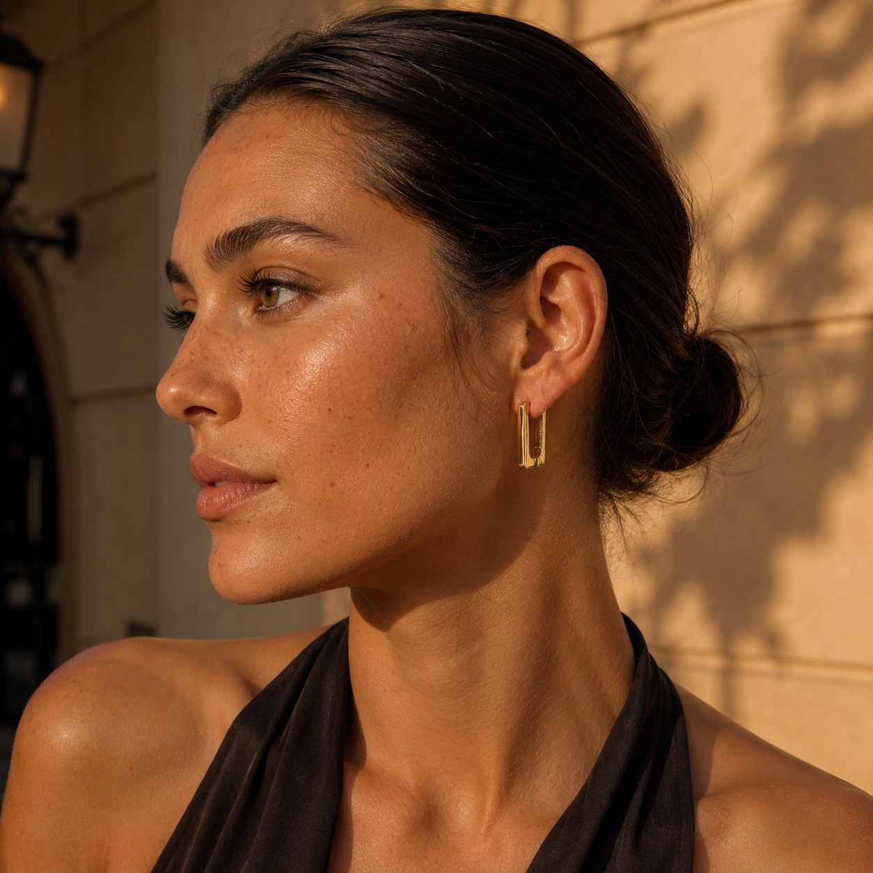 Gold-Tone Rectangular Huggie Hoop Earrings | Pimosfer