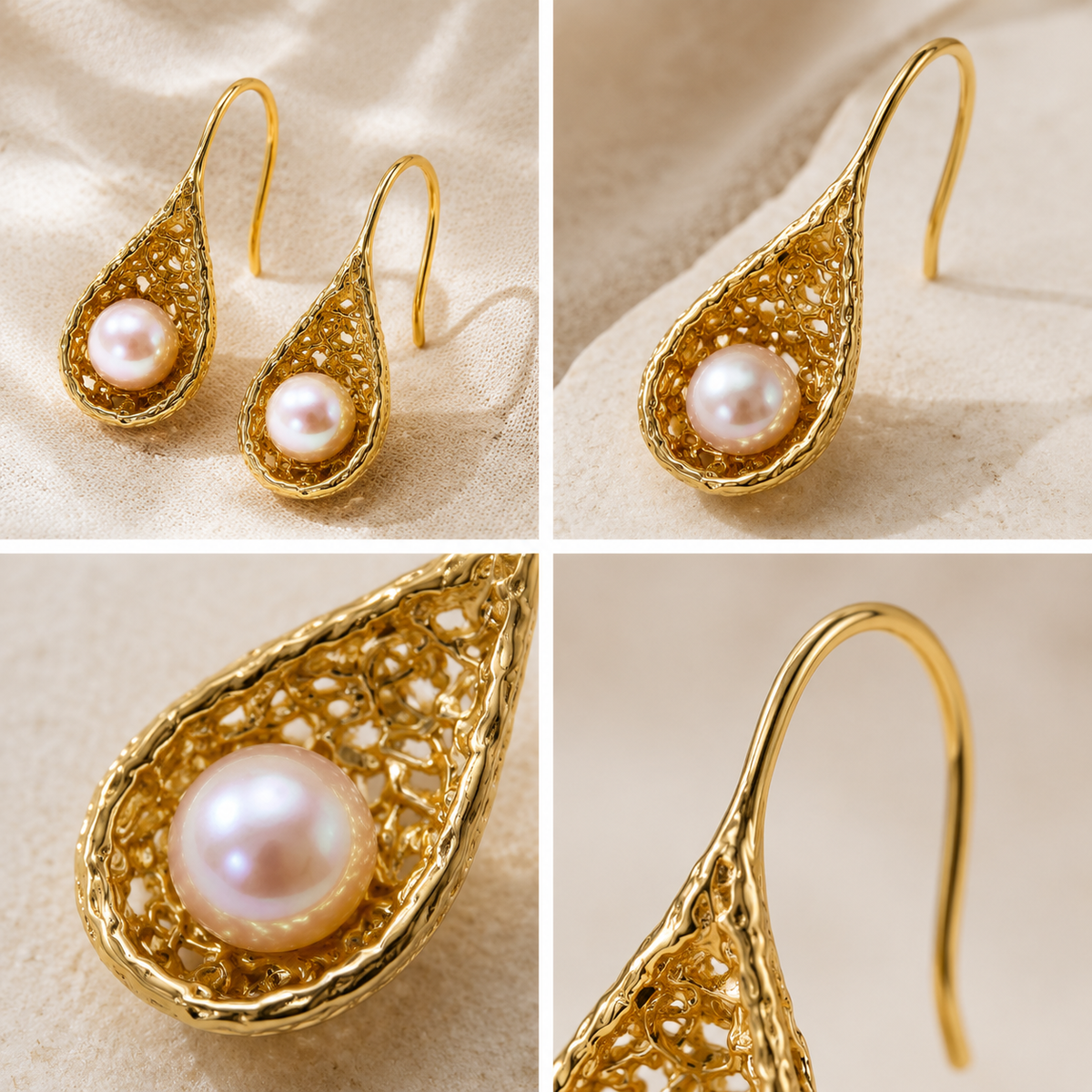 Gold-Tone Textured Teardrop Drop Earrings | Pimosfer