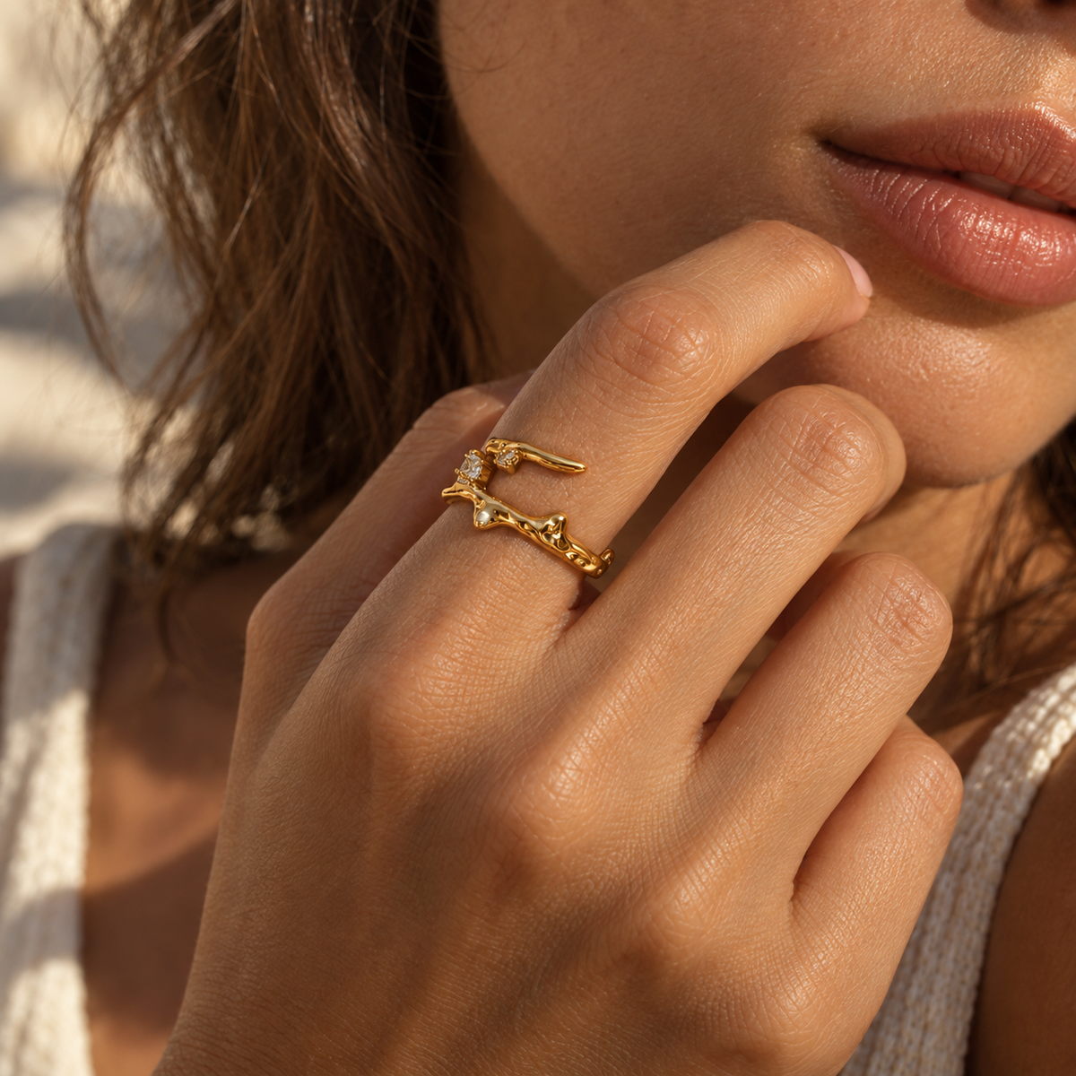 Gold-Tone Branch Crystal Open Ring