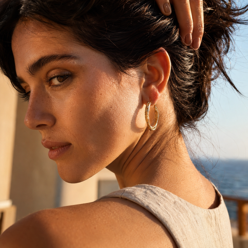 Gold-Tone Textured Oval Hoop Earrings | Pimosfer - image 4
