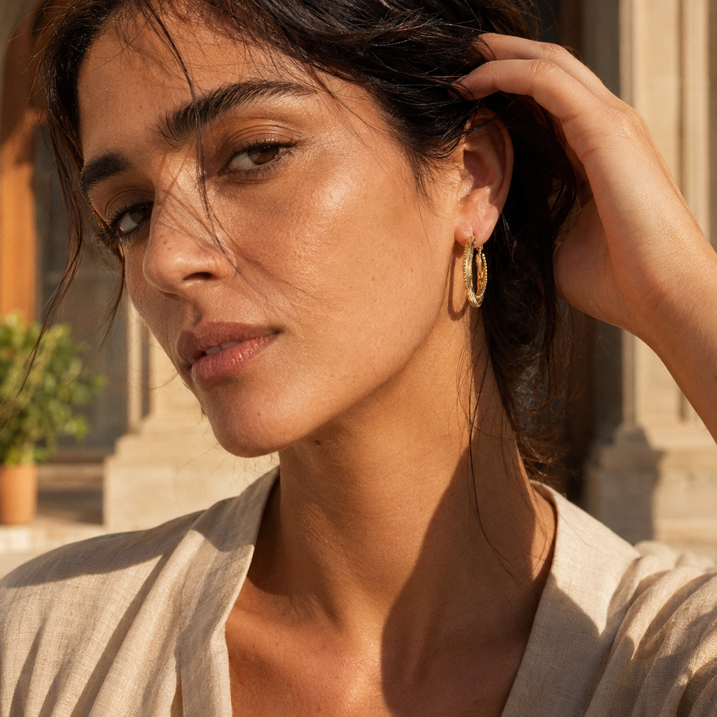 Gold-Tone Textured Oval Hoop Earrings | Pimosfer - image 2