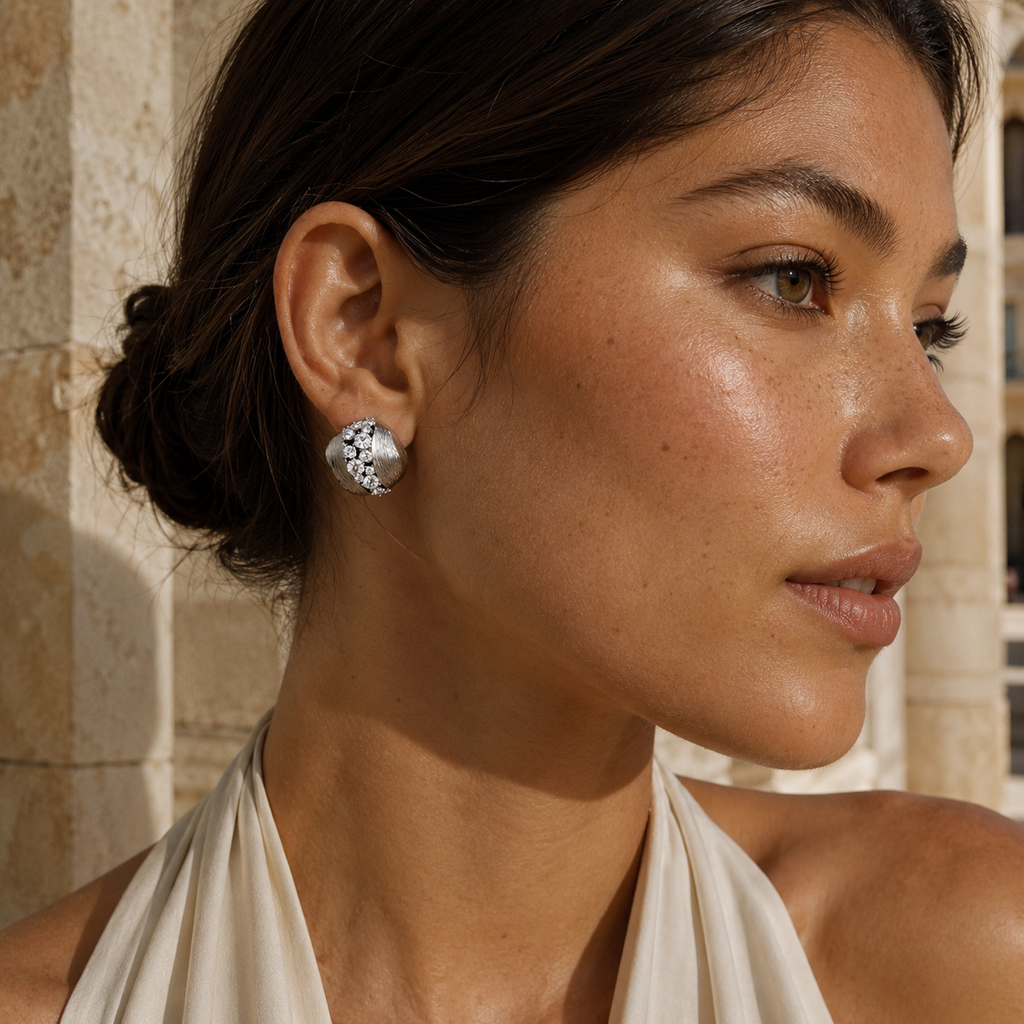 Silver-Tone Sculptural Dome Stud Earrings | Pimosfer
