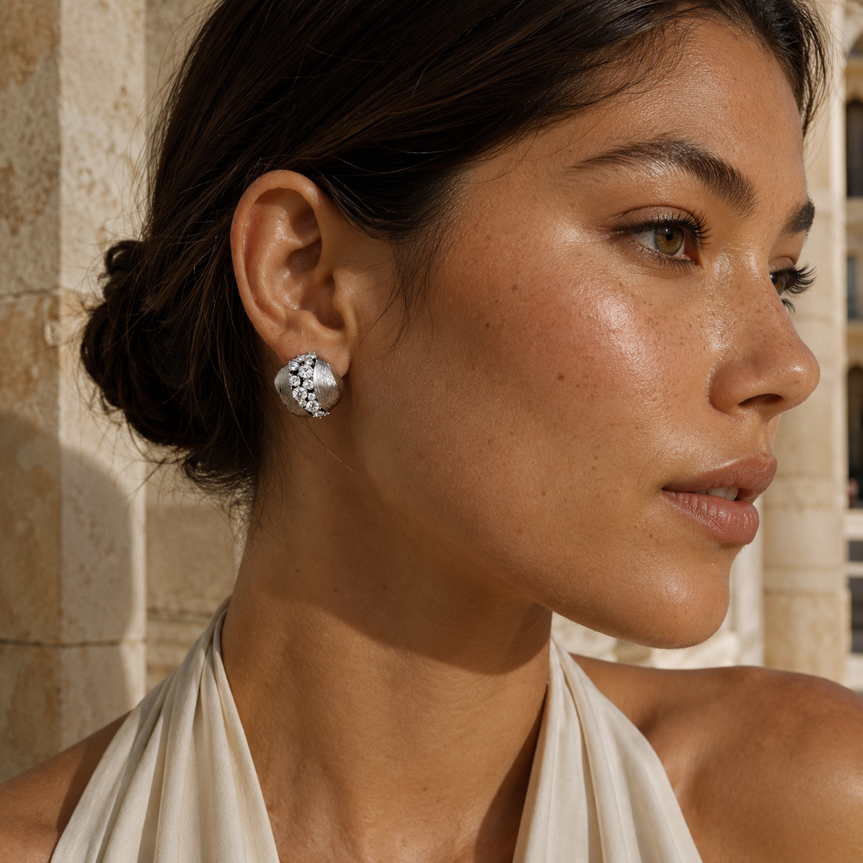 Silver-Tone Sculptural Dome Stud Earrings | Pimosfer