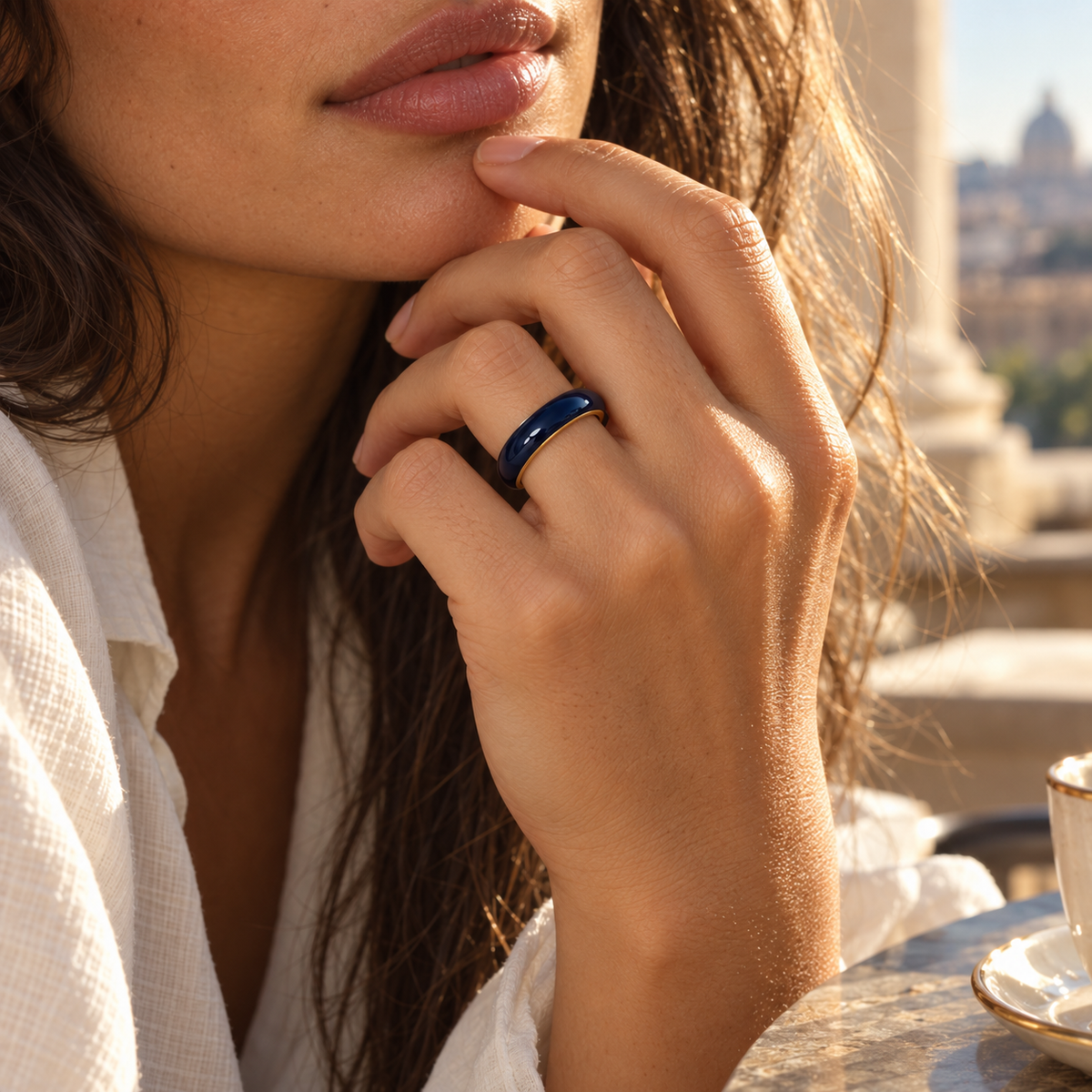 Gold-Tone Enamel Band Ring - Midnight Navy - lifestyle view 1