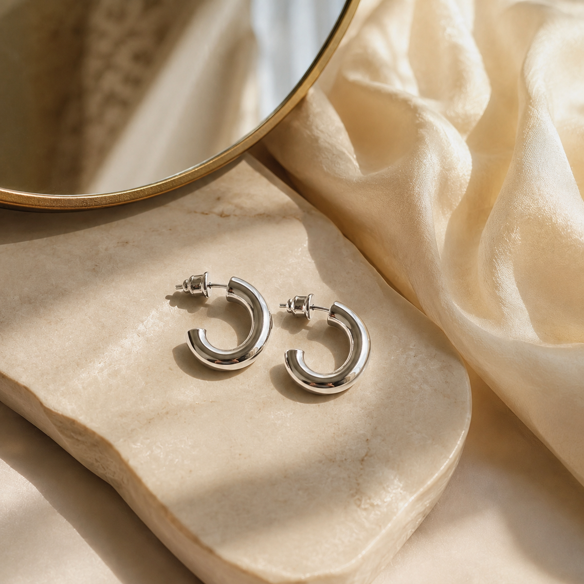 Silver-Tone Double-Band Huggie Hoop Earrings | Pimosfer