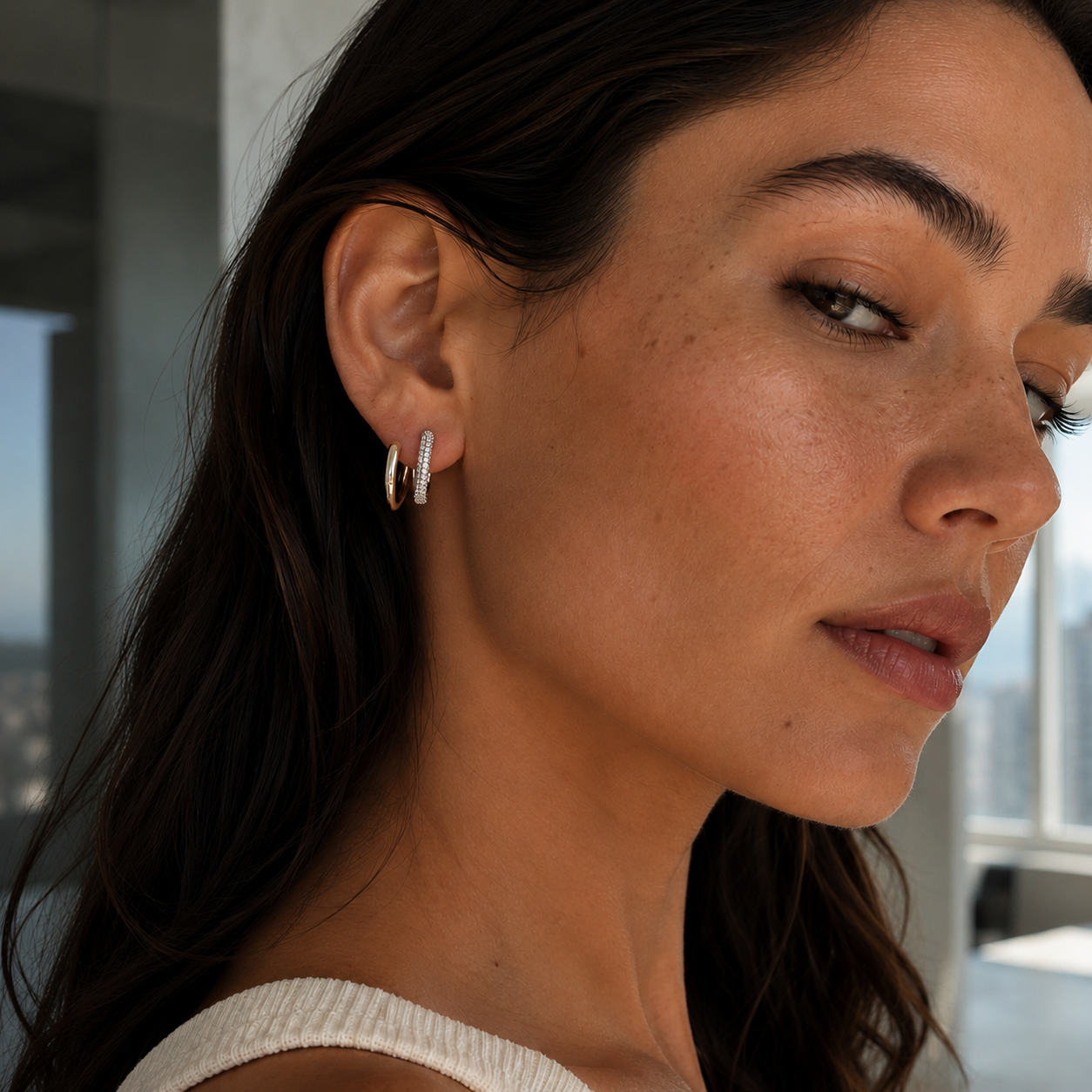 Silver-Tone Double Hoop Earrings | Pimosfer