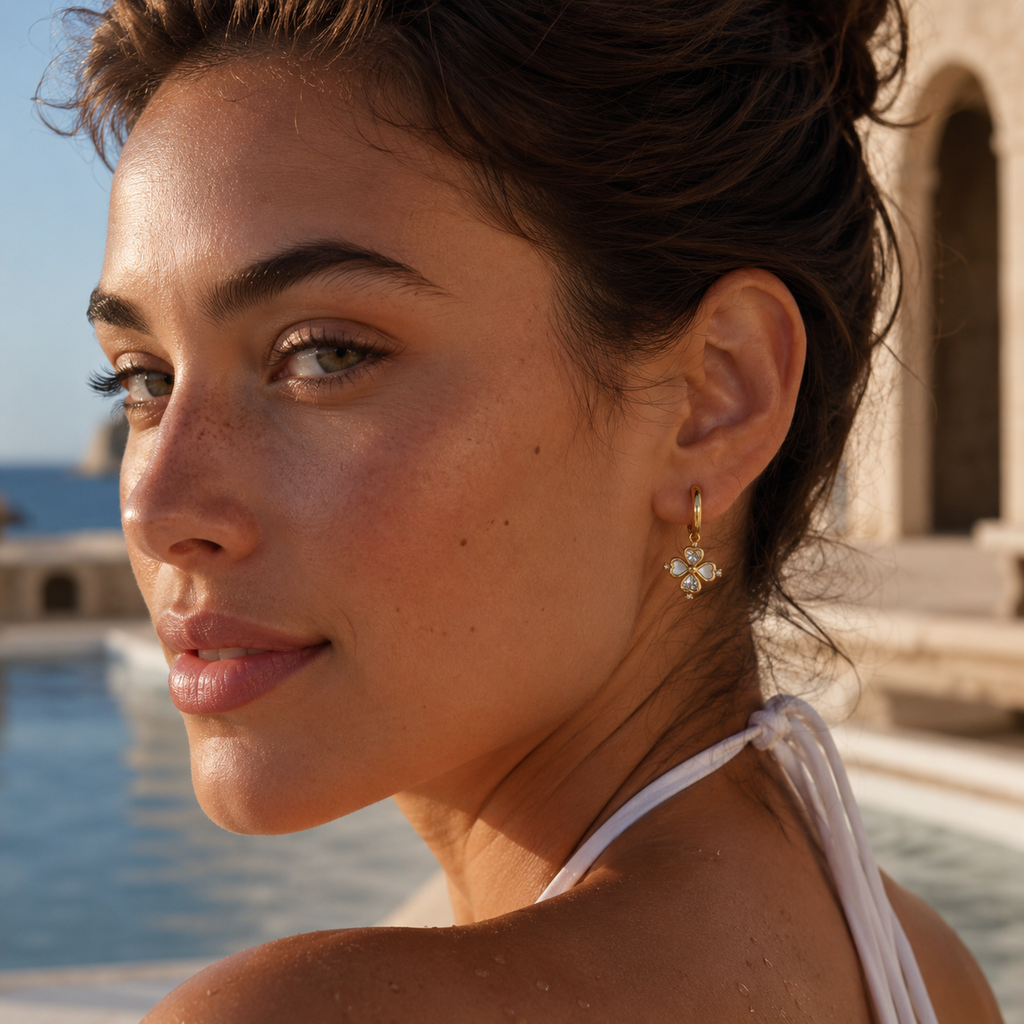 Gold-Tone Clover Drop Hoop Earrings | Pimosfer