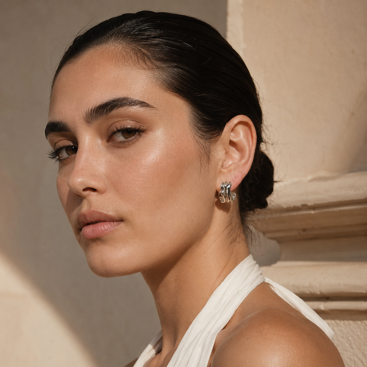 Silver-Tone Sculptural Folded Hoop Earrings | Pimosfer - image 3