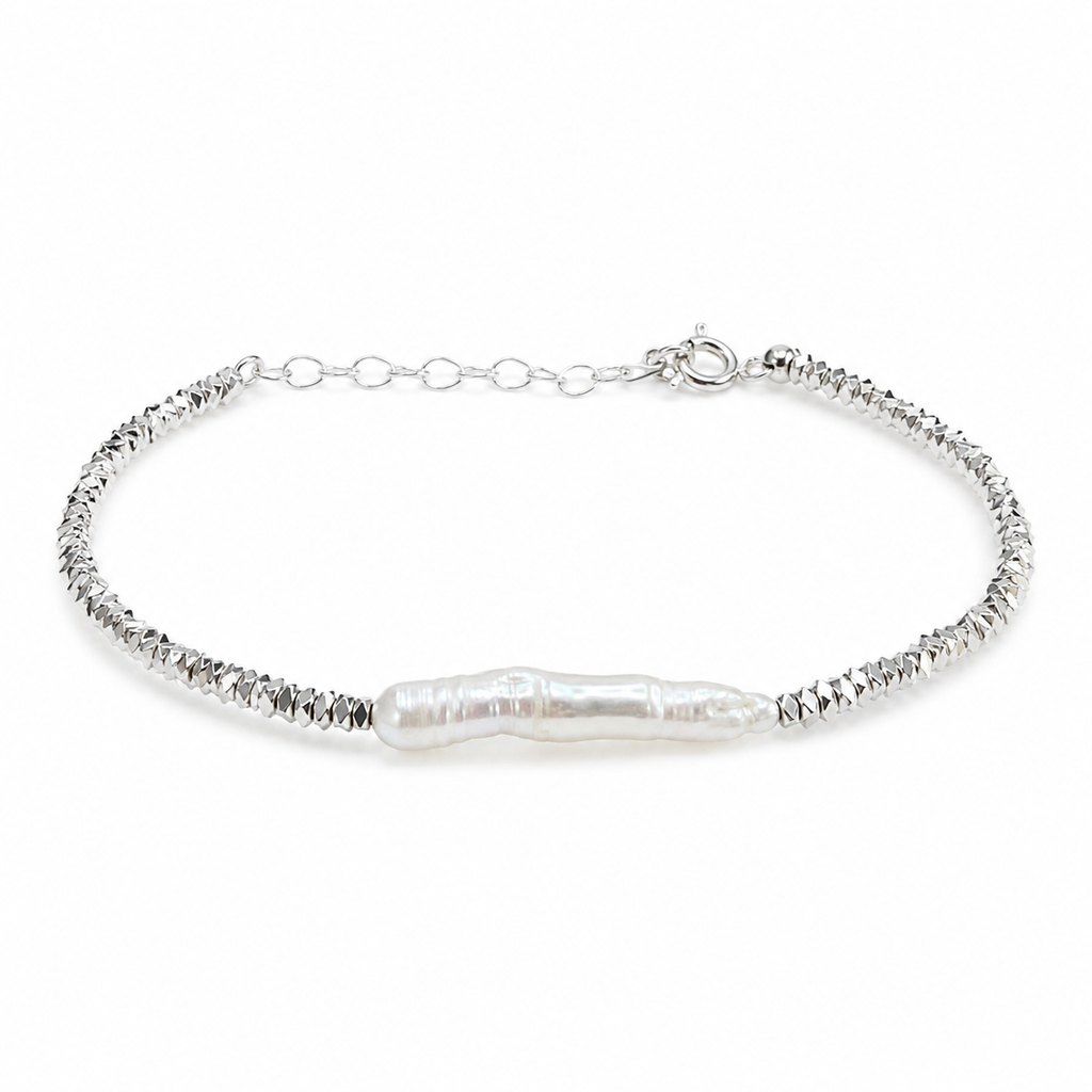 Silver-Tone White Bar Beaded Bracelet | Pimosfer