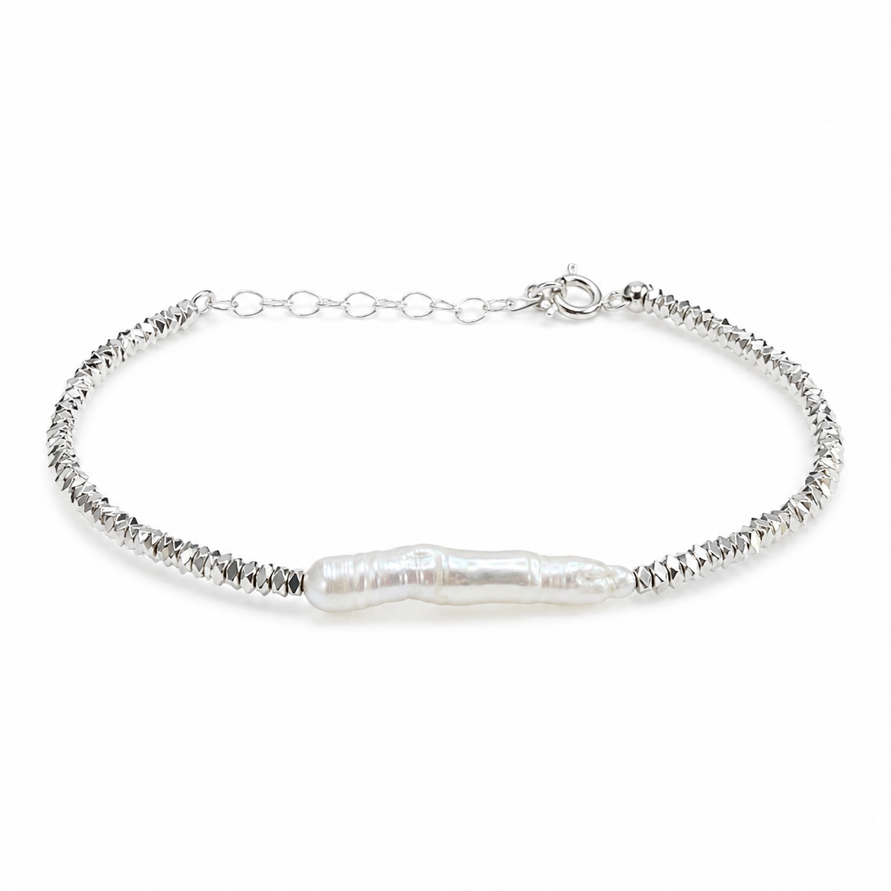 Silver-Tone White Bar Beaded Bracelet | Pimosfer