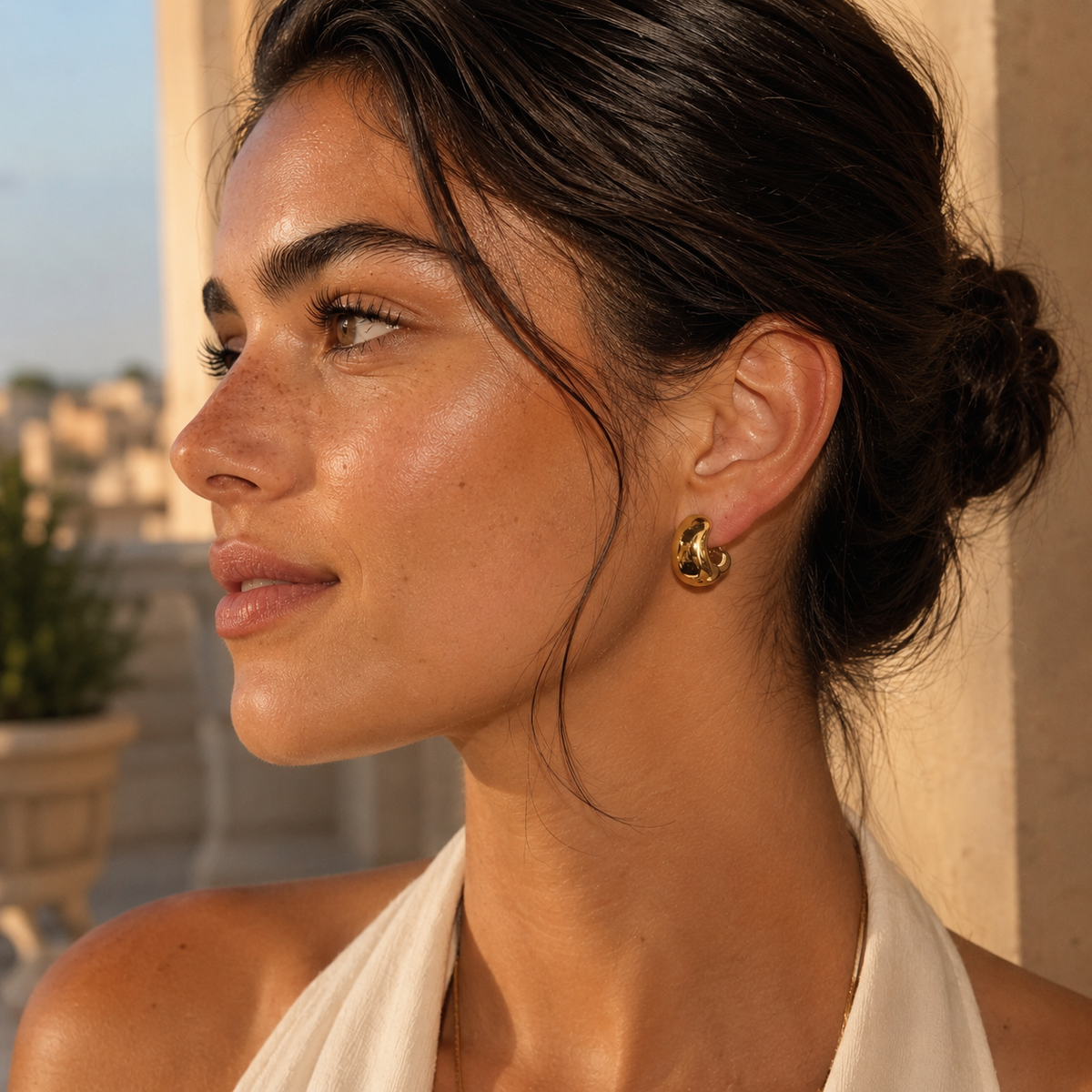 Gold-Tone Sculptural Dome Hoop Earrings | Pimosfer
